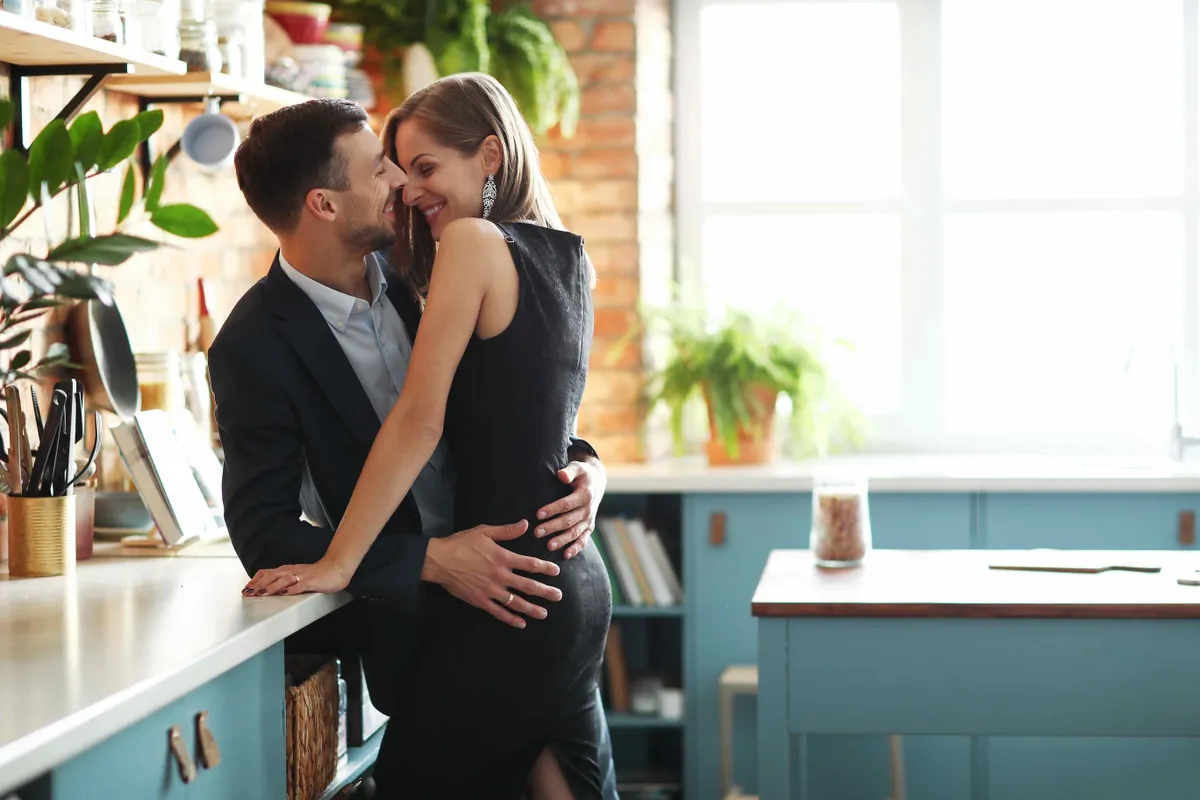 lovely couple spending time together home