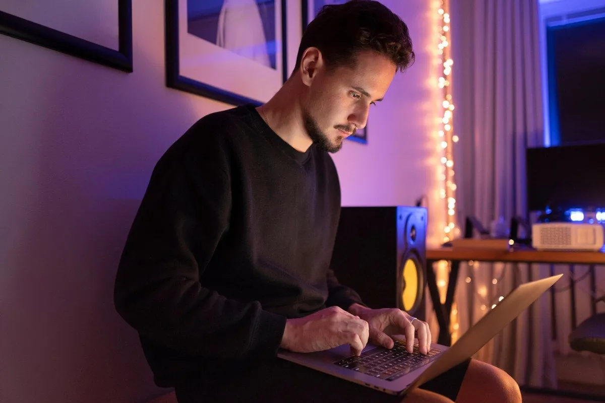 adult person working late night from home 23 2150064962