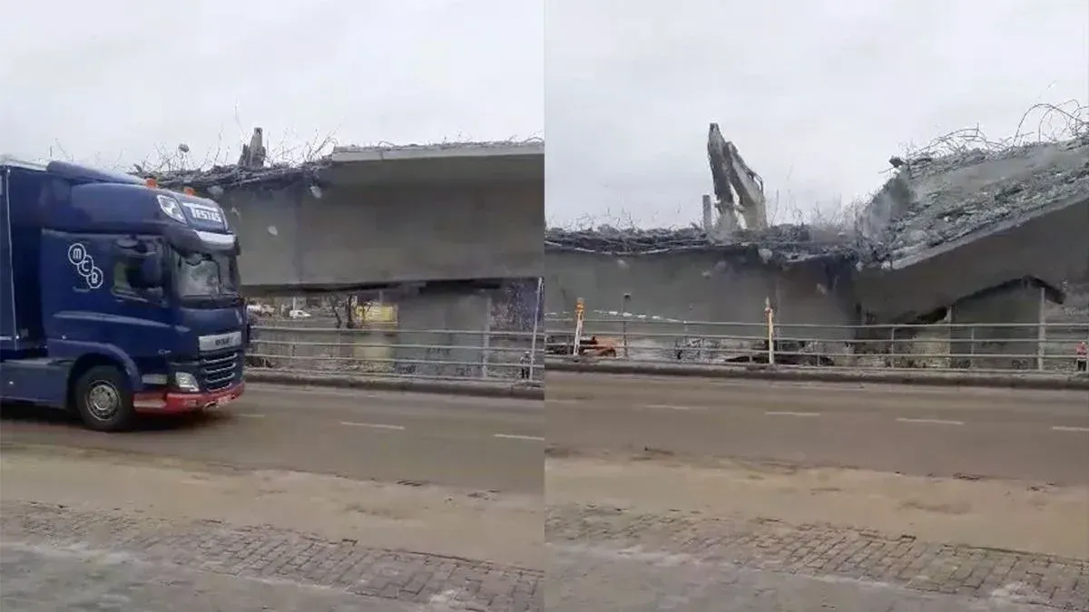 Brug te ver? Een brug in Wijnegem werd gesloopt... en een passerende vrachtwagen ook bijna