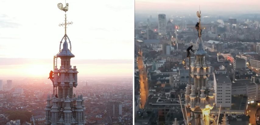 Compleet geschifte Duitsers beklimmen Antwerpse kathedraal en halen stunts uit rond haan op spits