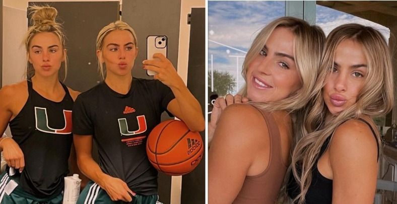 Bloedhete basket-tweelingzussen Haley en Hannah scoren een driepunter met stomende bikinifoto's