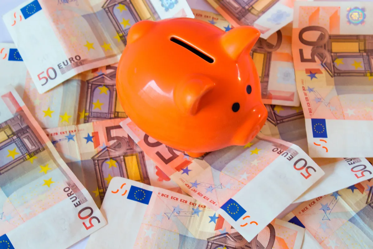 pink piggy bank money euros bills 1