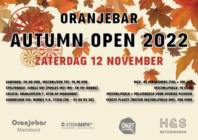 Zaterdag 12 November het Oranjebar Autumn Open 2022