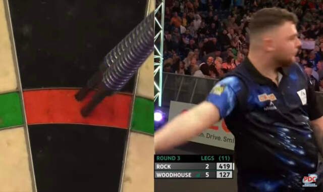 VIDEO: Josh Rock gooit blind 180 trickshot op UK Open