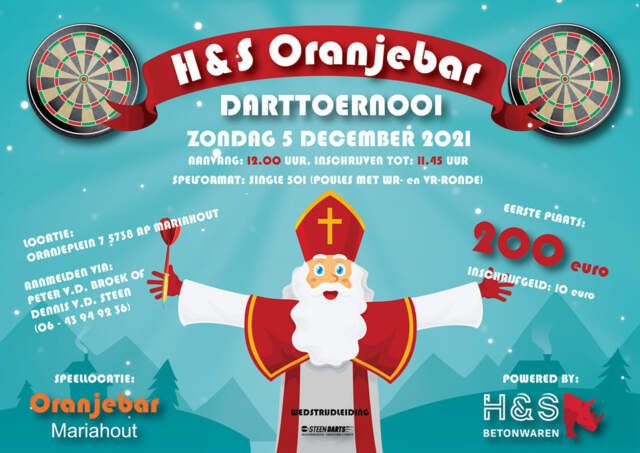 H&S Oranjebar Sinterklaas darttoernooi is er op 5 december
