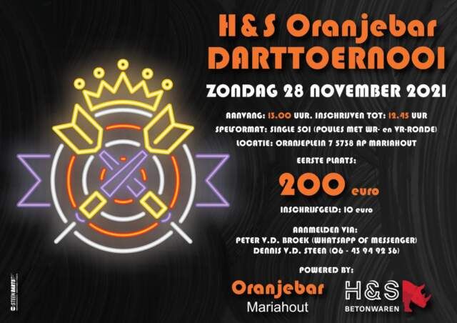 Zondag H&S Oranjebar toernooi met maximaal 40 deelnemers