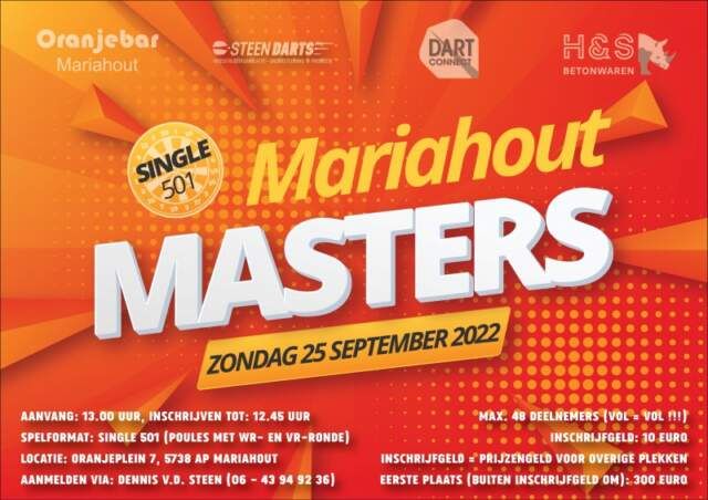Zondag 25 september organiseert Oranjebar de Mariahout Masters 2022