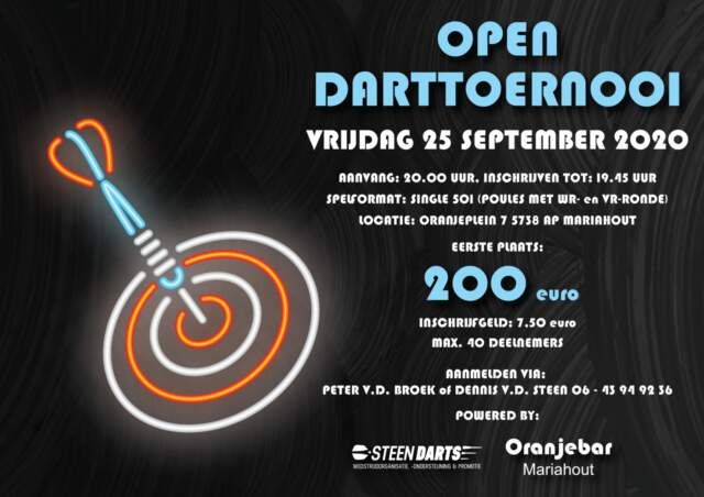 Oranjebar Mariahout organiseert met SteenDarts opnieuw open dartevenement