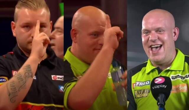 VIDEO: Van Gerwen gaat stuk om eigen imitatie Dimitri van den Bergh