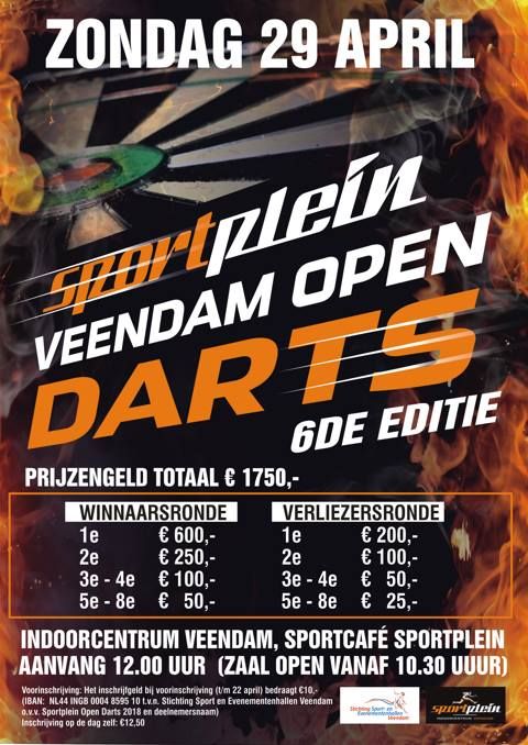 Sportplein Veendam Open Darts, zondag 29 april, 6e editie