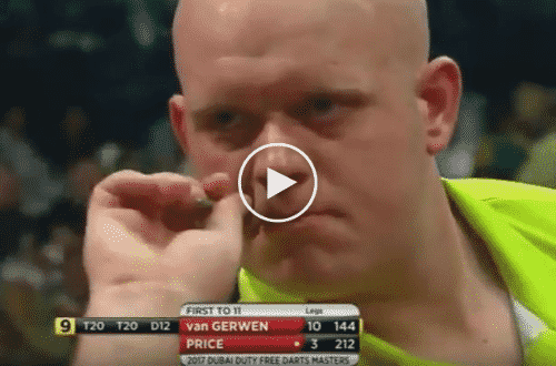 VIDEO: Van Gerwen mist 9-darter voor plaatsing finale Dubai!