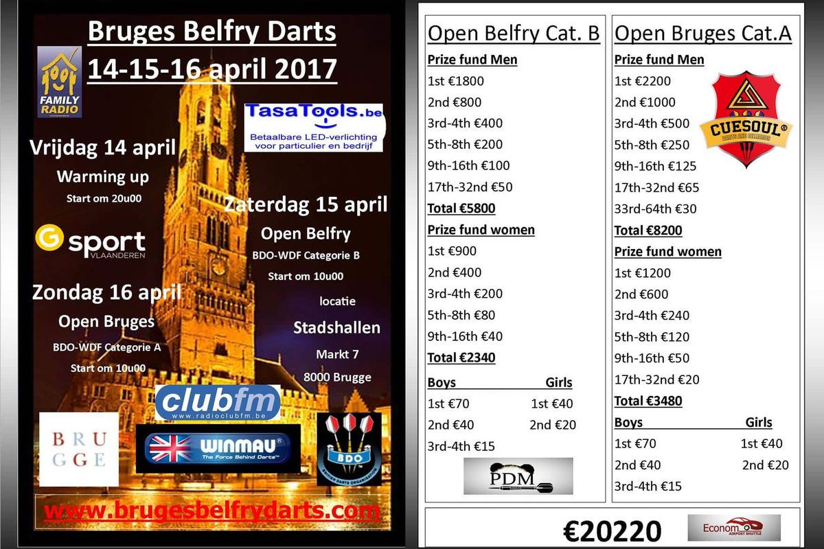 Strijd voor Winmau-tickets op de eerste editie van Bruges Belfry Darts