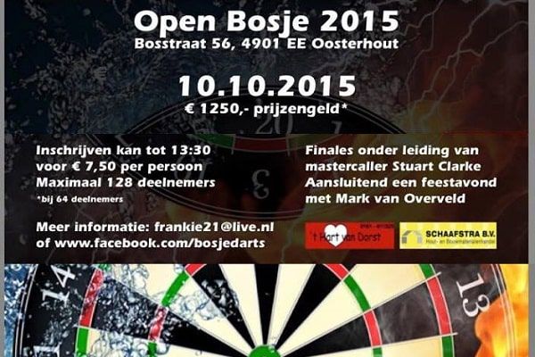 Aanstaande zaterdag is Open Bosje met prijzenpot van 1.250,00 euro