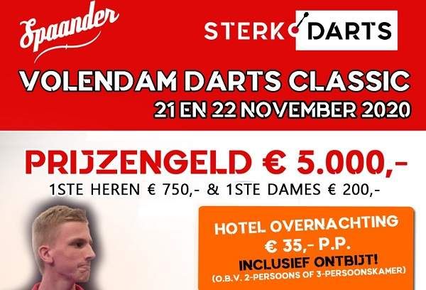 Volendam Darts Classic 2020 in Hotel Spaander met € 5.000,- prijzengeld