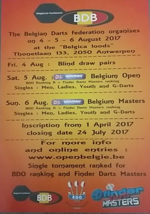 Winmau Belgium Open en Masters: laatste 2 weken om in te schrijven