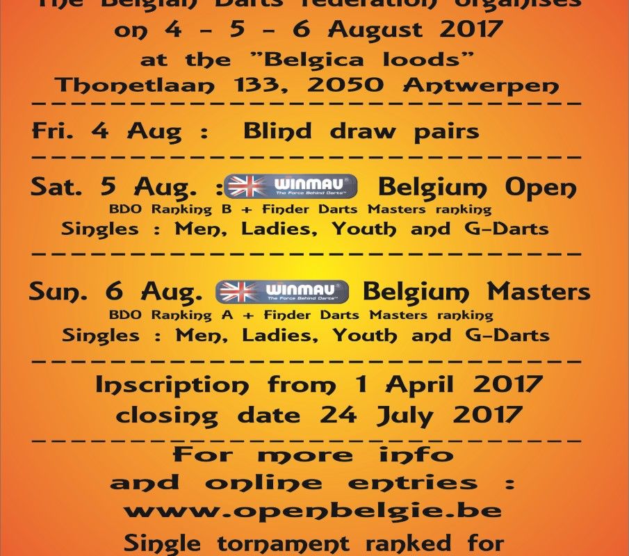 Inschrijvingen Winmau Belgium Open en Masters verlengd