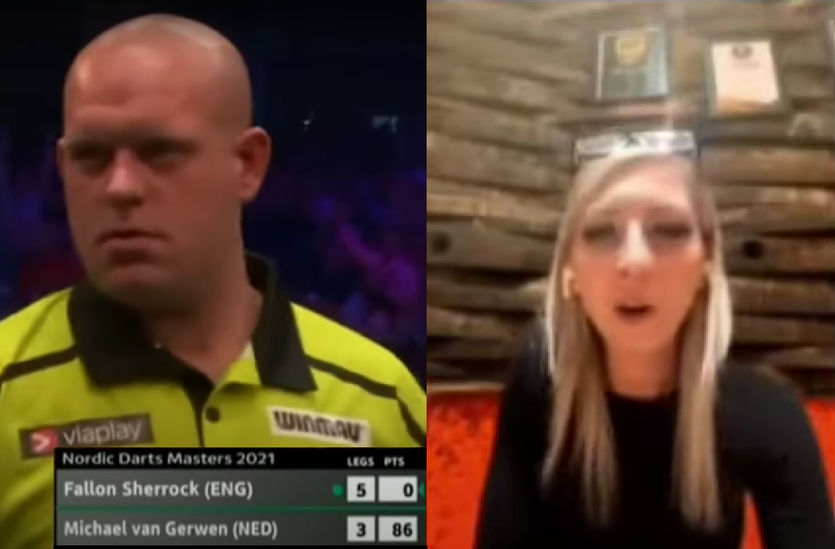 VIDEO: Fallon Sherrock doet komische imitatie van Michael van Gerwen