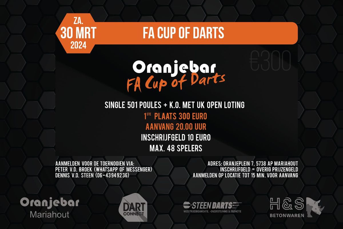 Tweede dartevenement in Mariahout komt er aan: Oranjebar FA Cup of Darts 2024