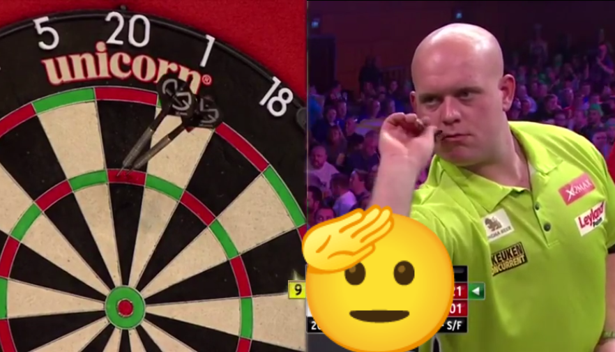 Je ziet vaker een 9-darter dan deze zeer zeldzame actie van Michael van Gerwen