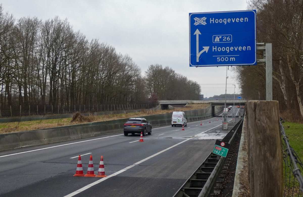 A28 bij Hoogeveen dit weekend opnieuw dicht vanwege onderzoek naar lekkende tunnelbak
