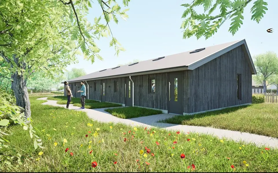 Nieuwe ‘kapschuur’ met vijf sociale huurwoningen in Mantgum: naast schapenweide op boerderijerf