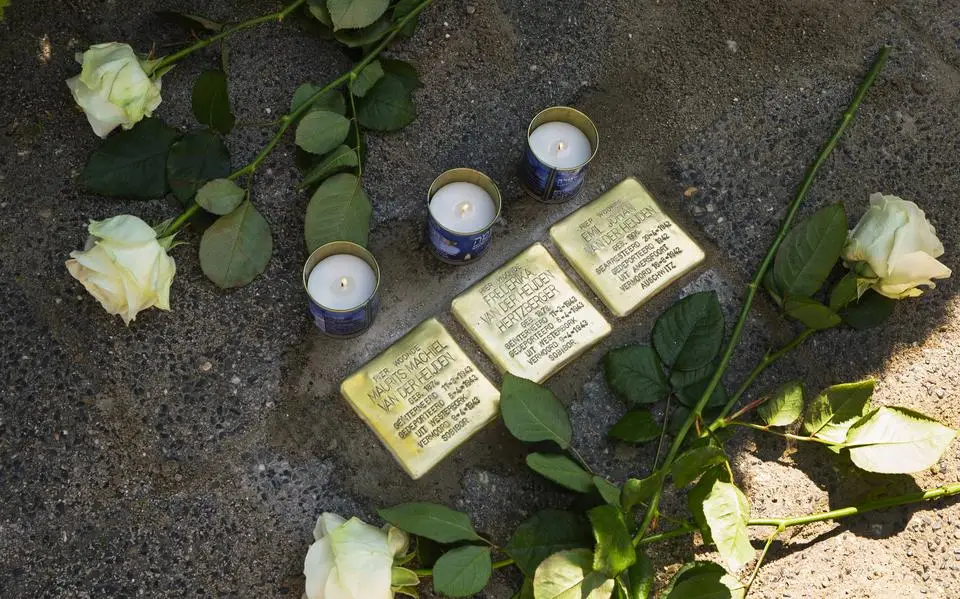 Drie struikelstenen op de Emmakade in Leeuwarden voor Maurits, Frederika en Emil