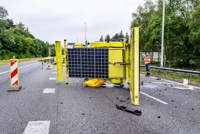 Automobilist valt in slaap en klapt op pijlwagen, weg bezaaid met brokstukken