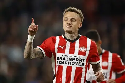 eindhoven noa lang of psv eindhoven viert 3 0 tijdens de nederlandse eredivisie wedstrijd tussen psv eindhoven en fortuna sittard in het phillips stadion op 3 mei 2025 in eindhoven nederland anp maurice van steen