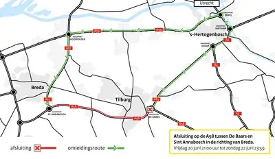 A58 bij Tilburg afgesloten voor onderhoudswerk