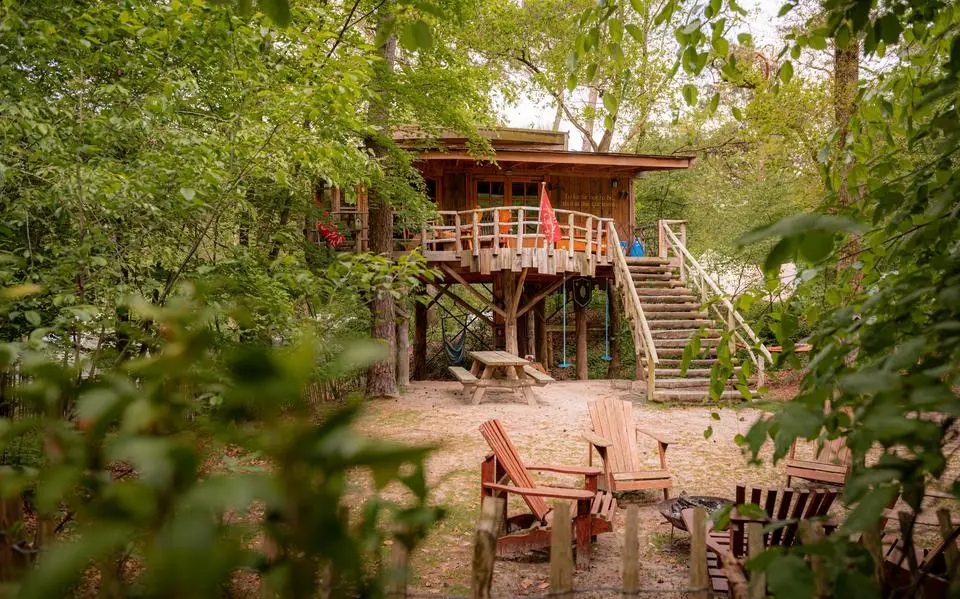 Shakespeare boomhut in een sprookjesachtig veld vol konijnen in Diever: stil stukje oernatuur