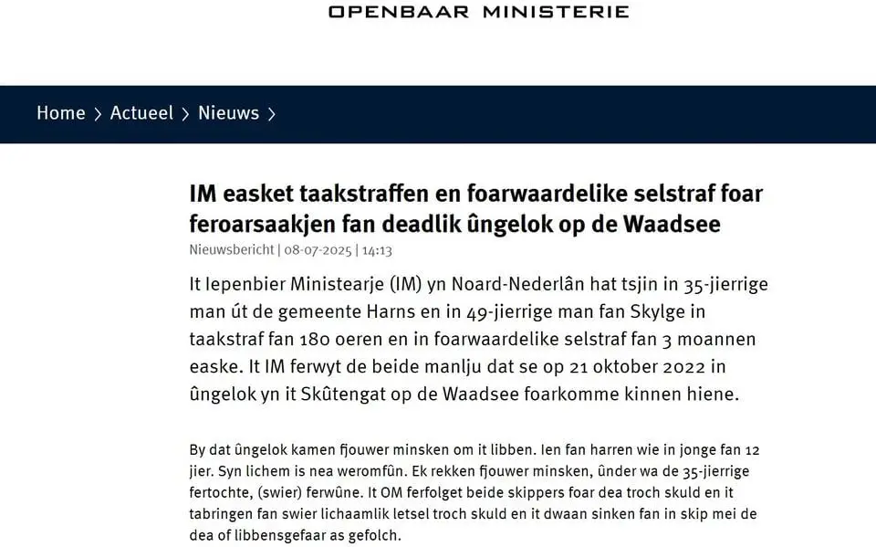Het Openbaar Ministerie publiceerde voor de tweede keer een persbericht in het Fries