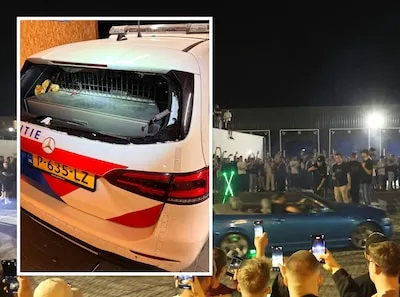 Politie zoekt getuigen van geweld carmeeting Budel, 12 arrestaties bij voorzetting bijeenkomst in Belgische Bree
