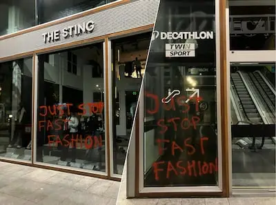 Kledingwinkels Tilburg beklad door activisten Extinction Rebellion: ‘Ik was in shock’