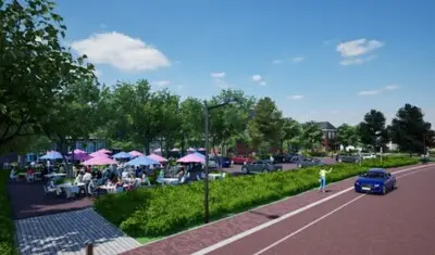 Vernieuwd gemeentehuisplein in Heeze: groen met terrassen en plek voor de auto