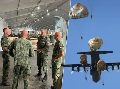 Koning Willem-Alexander kijkt mee bij parachuteoefening in Eindhoven, vliegt ook mee in cockpit van Hercules