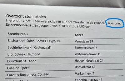 Blunder op Helmondse kandidatenlijst: stemmen in Maasdriel, ruim vijftig minuten rijden