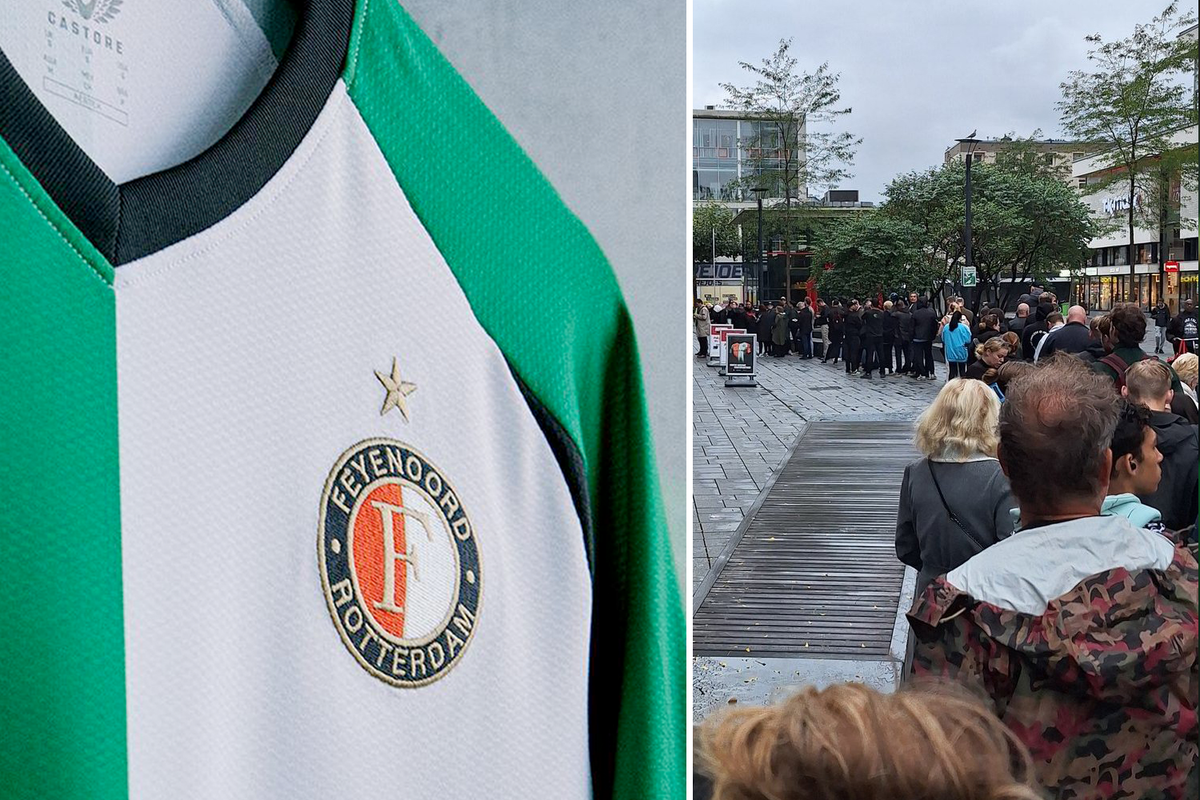 Lange rijen voor Fanshop: Feyenoord-supporters stormen op nieuw tenue af