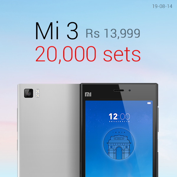 20,000 Xiaomi Mi 3 units to go on sale in India today