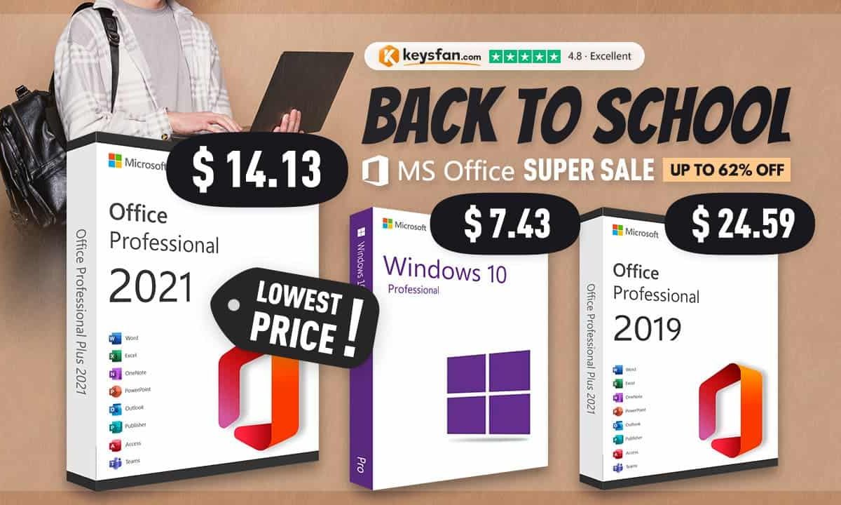 Microsoft Office 2021 for $14.13 & Windows 10 Pro for $7.43 at Keysfan's Back to School Sale!