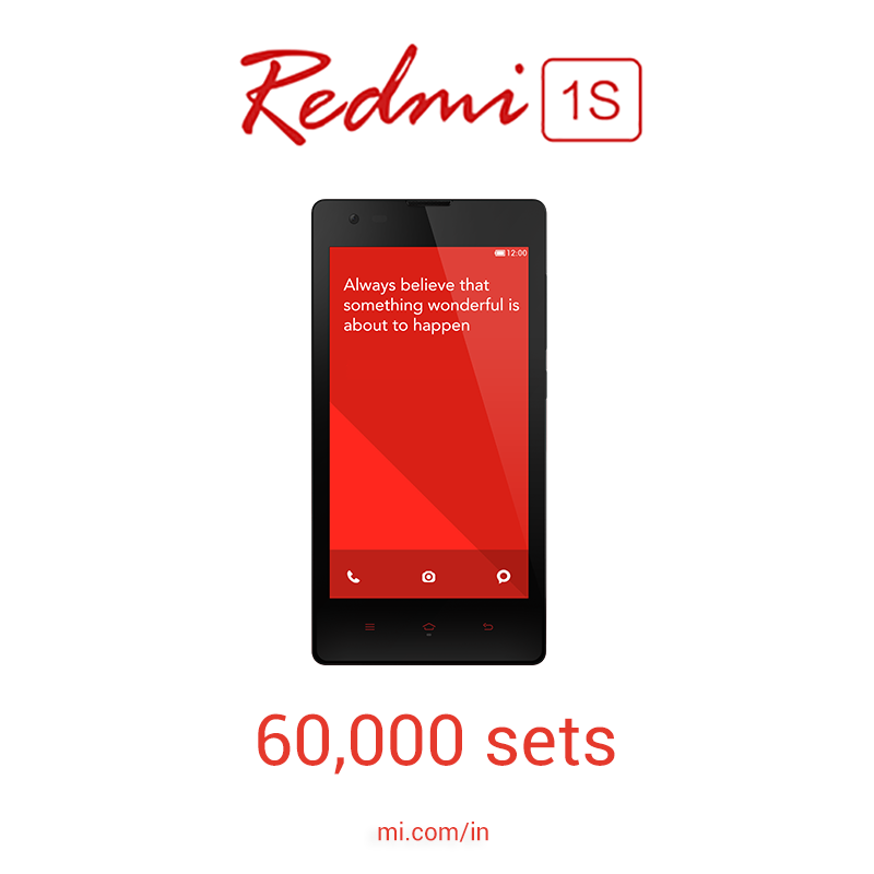 60,000 Xiaomi Redmi 1S sets to go on sale in India on Tuesday