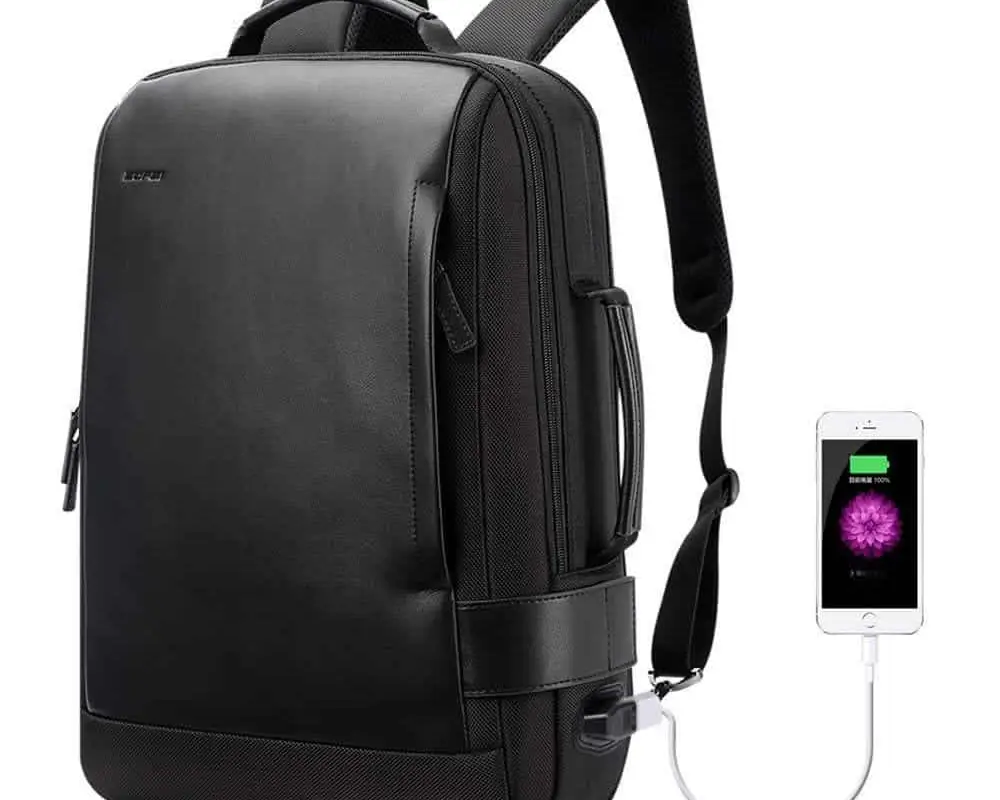 Leather backpack with USB port on sale from Lululook