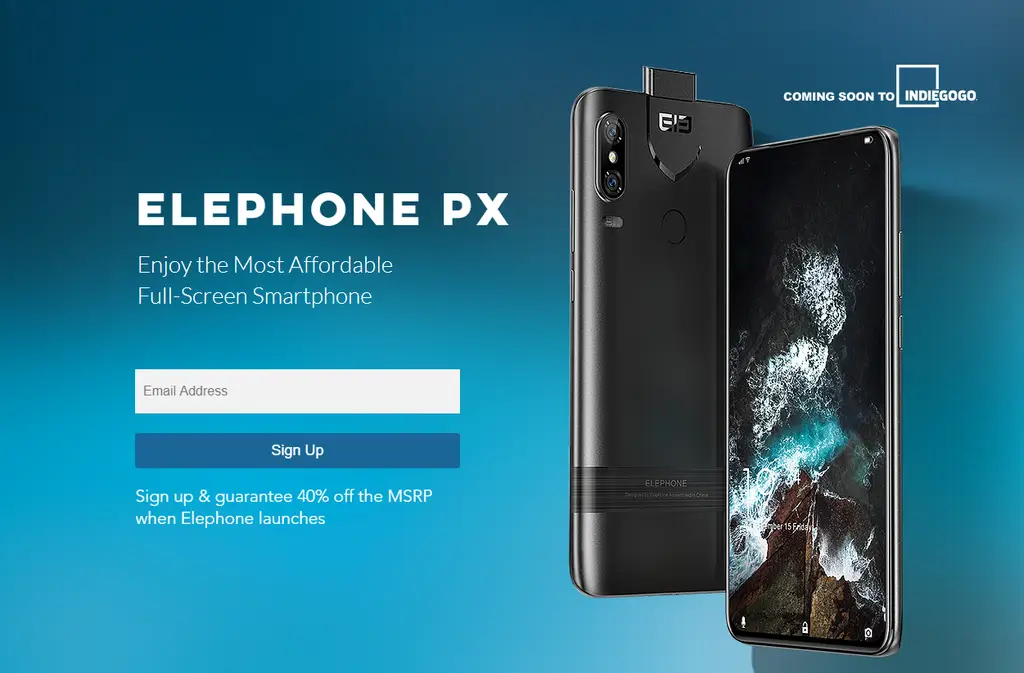 Elephone PX with pop-up camera coming soon to crowdfunding