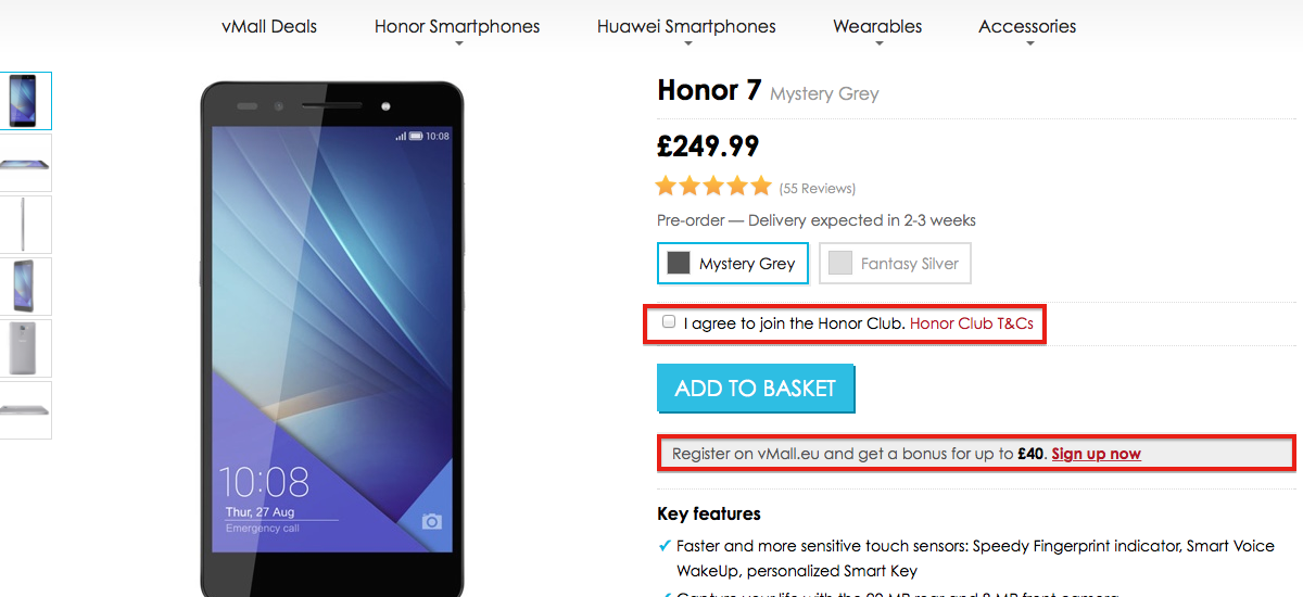 Huawei offers sign-ups £40 Honor 7 discount, September 21st flash sale sign up