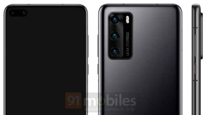 Huawei P40 Render Leaks Online with Three Rear Cameras and Dual Punch-Hole