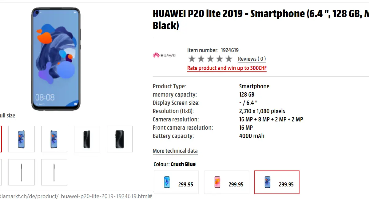 Huawei nova 5i (4+128GB) to sell for CHF 299.99 ($304)