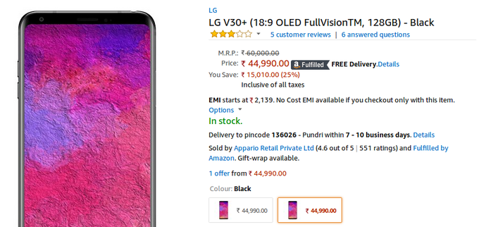 LG V30+ now available in India, exclusive to Amazon India