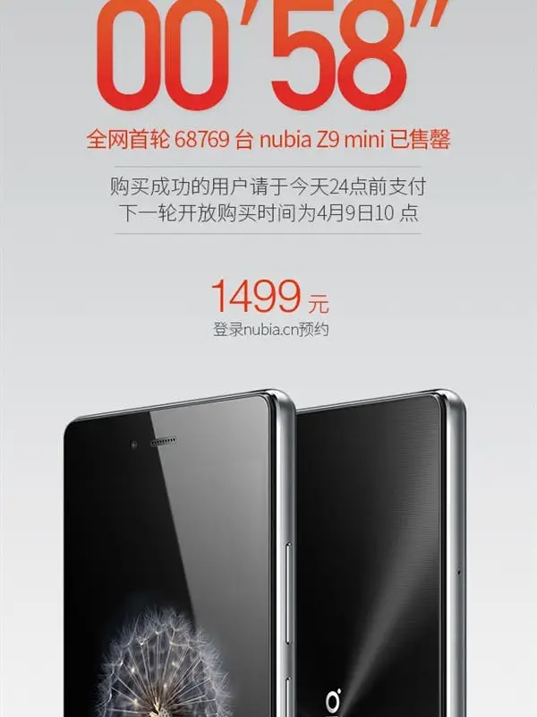 Over 68,000 Nubia Z9 Mini gone in under 60 seconds