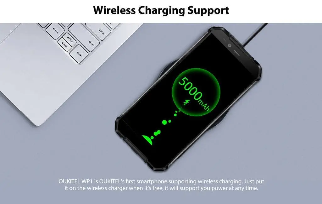 Rugged OUKITEL WP1 is benefitting from the wireless charging