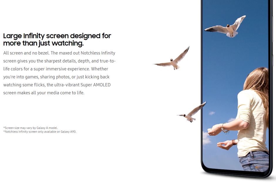 Premature product listing confirms bezel-free and notchless Infinity screen for the Galaxy A90