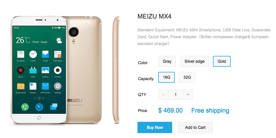 Gold Meizu MX4 now officially on sale